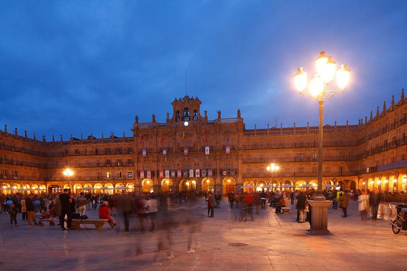 Plaza Mayor mit Rathaus bei Abenddämmerung, Salamanca, Castilla y Leon, Kastilien-Leon, Spanien von Torsten Krüger