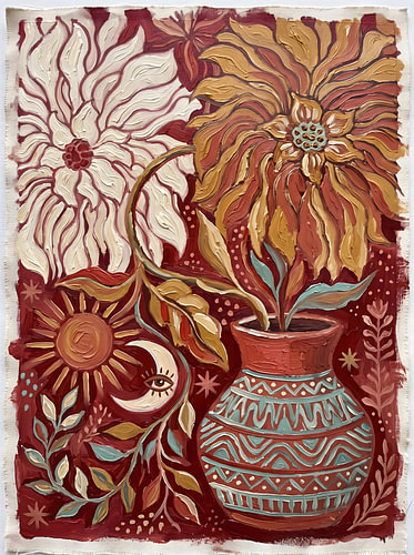 Boho Floral Terracotta Vase