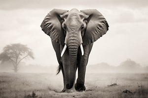 Wilder Elefant in der Savanne, monochrome Tierfotografie