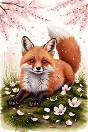 Vos met bloesem in kunst van Imperial Art House