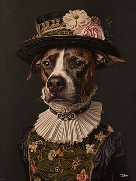 dog in Victorian dress