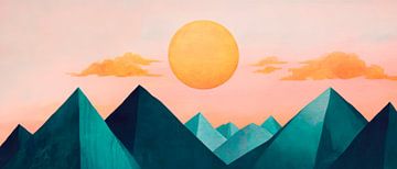 Paysage de montagne avec soleil orange sur Poster Art Shop