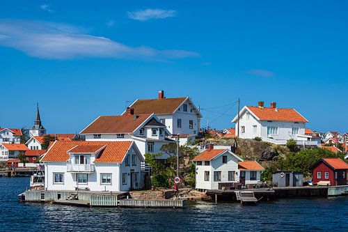 Gezicht op het dorp Gullholmen in Zweden