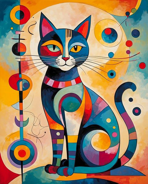Abstracte kleurrijke kat van Jan Bouma