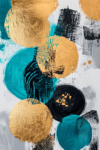 Abstracte kunst in goud en groenblauw