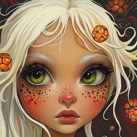 Flowers and Eyes | Girl with Flowers by Eye catching paintings