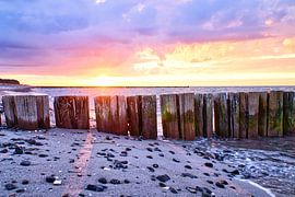Groyne in Zingst aan de Oostzee. De kribben reiken tot in de zee van Martin Köbsch