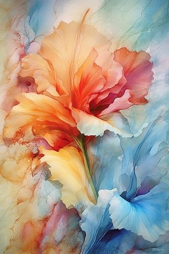 abstract aqaurel van een bloem/bloemen.