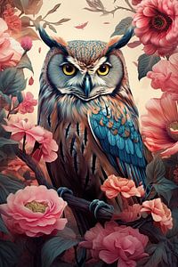 Eule und Blumen
