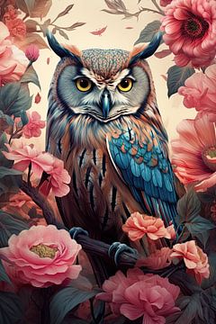 Hibou et fleurs sur Imagine