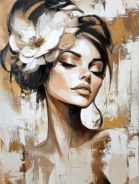 Elegante Bloemportret in Goudtinten van Your unique art