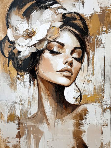 Elegant Flower Portrait in Gold Shades by Your unique art