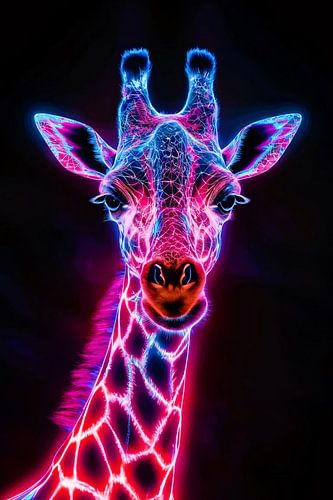 Futuristische giraffe in neonkleuren kunstwerk