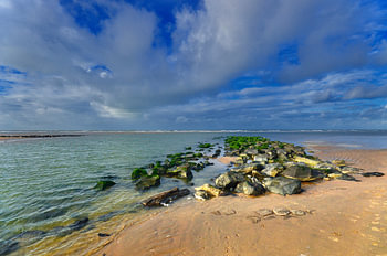 Boulders in the sea.