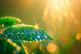 Water droplets on fresh leaves by Poster Art Shop