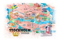 Geïllustreerde kaart van Stockholm Zweden met de belangrijkste straten, bezienswaardigheden en hoogt van Markus Bleichner thumbnail
