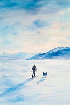 Winterwandeling met hond van Poster Art Shop