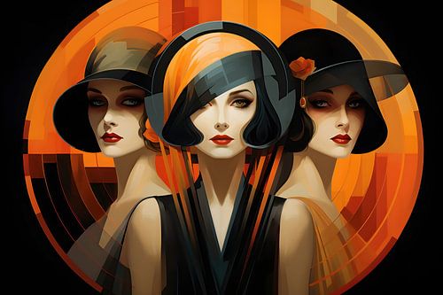 Drie vrouwen in Art Deco look