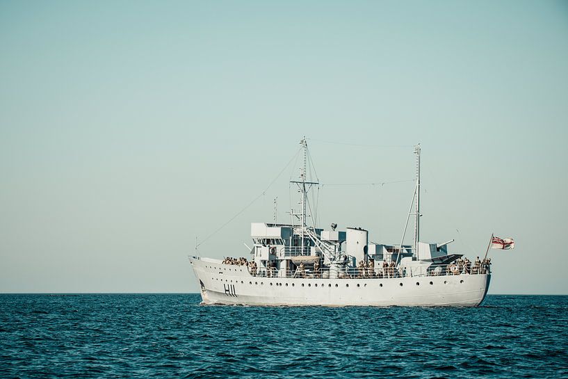 World War II navy ship sailing towards the Dunkirk movie set by Sjoerd van der Wal Photography