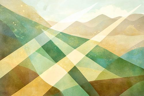 Shimmering sky over rolling hills