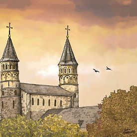 Artwork: Maastricht, Onze Lieve Vrouweplein, Onze-Lieve-Vrouwebasiliek by Edo Illustrator