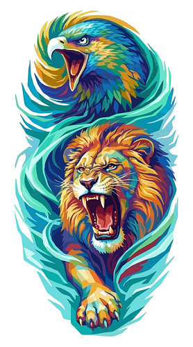 Löwe und Adler – WPAP-Pop-Art-Illustration – Metallposter – Porträt