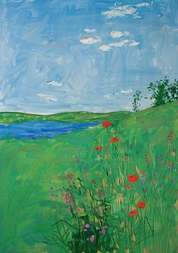 Poppy Green Botanical Meadow Flower
