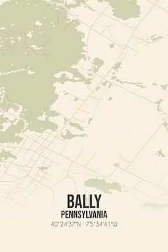 Carte ancienne de Bally (Pennsylvanie), USA. sur Rezona