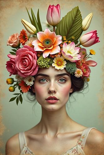 Bloemenpoëzie – Vrouw met Florale Elegantie