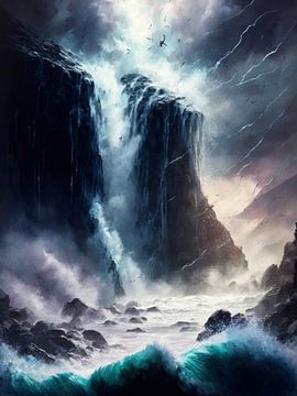 Bulderende waterval Rotsen Onweer bulderende zee Golven van gm_designs