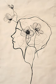 Dessin au trait floral : profil féminin sur Dave Schloffi