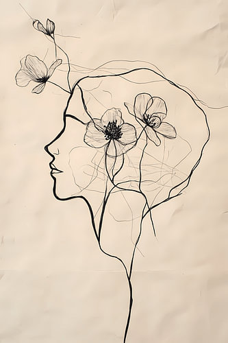Floral line drawing: Female profile