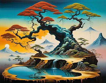 Japans Landschap, Dali stijl, surrealisme van Betty Maria Digital Art