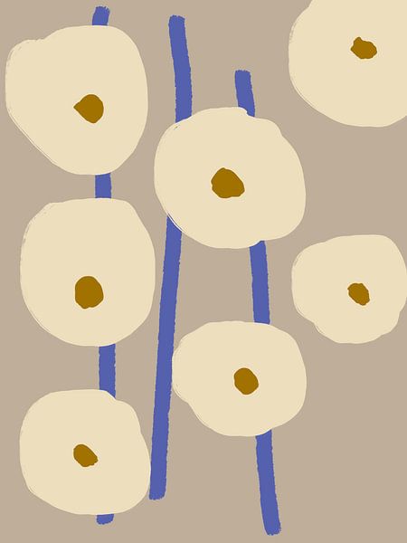 Botanical sketches. Big white flowers on grey. by Dina Dankers