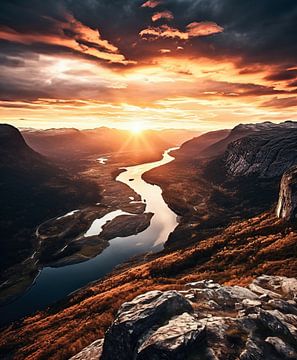 Zonsopgang aan de fjord van fernlichtsicht