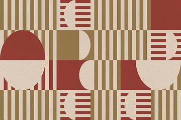 Retro architectuur. Abstracte geometrische kunst in goud en rood van Dina Dankers