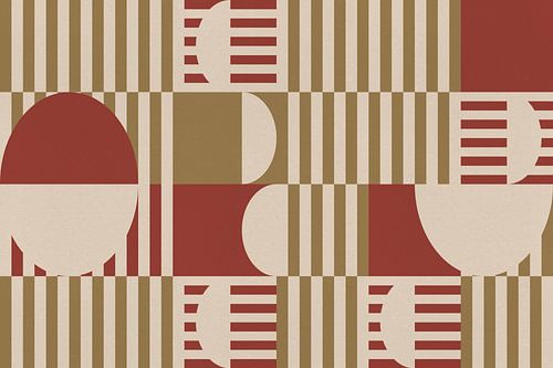 Retro architectuur. Abstracte geometrische kunst in goud en rood