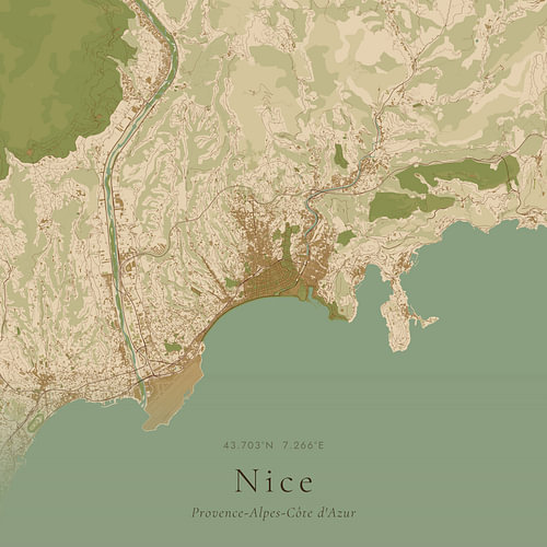 Vintage-Landkarte von Nizza, Frankreich
