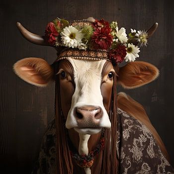 Geschmückte braune Schwarzwald-Kuh