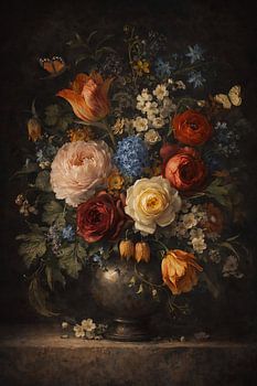 Tijdloos bloemstilleven in donkere elegantie