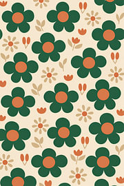 Groene Retro Bloemen met Oranje Hart Poster