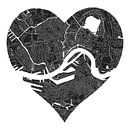 Rotterdam Noord en Zuid | Stadskaart in een hart | Zwartwit van WereldkaartenShop thumbnail