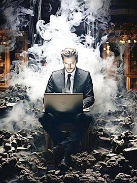 Workplace man suit laptop hot coals steam by gm_designs