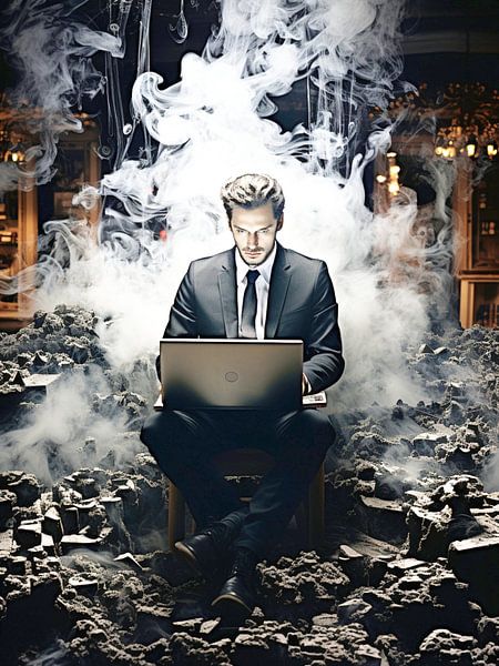 lieu de travail homme costume ordinateur portable charbons chauds vapeur par gm_designs