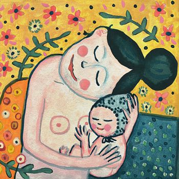 Mother and Child interpretation by Gustav Klimt | Maternity Art | Mother with baby painting