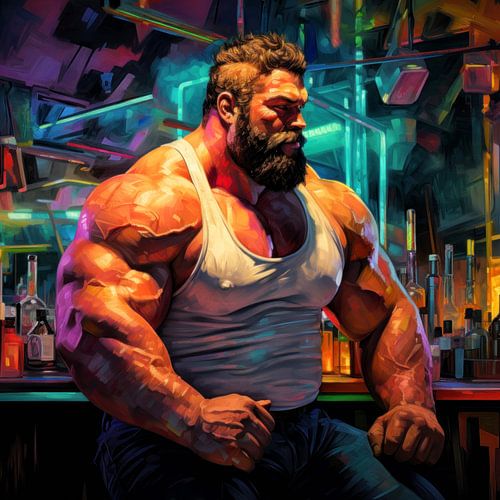 Bodybuilder in een bar