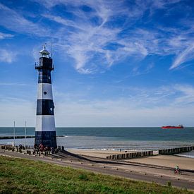 Illuminate your space with a unique piece of wall decoration: The Breskens Lighthouse and a majestic cargo ship on the Westerschelde. by Eriks Photoshop