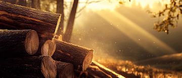 Sunlight over tree trunks by Poster Art Shop