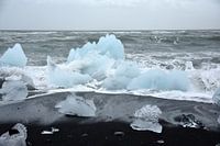 Glacier ice floes on the black beach near glacier lagoon  Jokulsarlon, Iceland