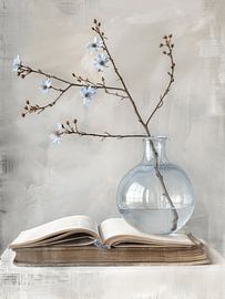 Still life with a book and blossom in Japandi style by Japandi Art Studio